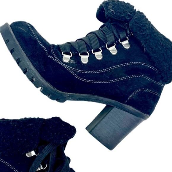 Jellypop Women's Winter Ankle Booties Black Suede Lace Up Chunky Rubber Heel 7.5 - Picture 6 of 9